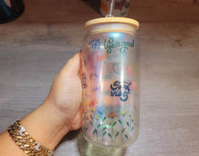 Load image into Gallery viewer, Affirmations beer can glass, Cute Glittery coffee glass, Customized garden Coffee glass,
