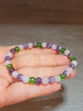 Load image into Gallery viewer, Natural Moldavite, Rose Quartz & Amethyst 4mm Stretch Bracelet.