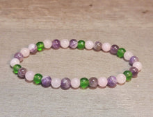Load image into Gallery viewer, Natural Moldavite, Rose Quartz & Amethyst 4mm Stretch Bracelet.