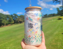 Load image into Gallery viewer, Affirmations beer can glass, Cute Glittery coffee glass, Customized garden Coffee glass,