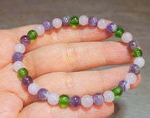 Load image into Gallery viewer, Natural Moldavite, Rose Quartz & Amethyst 4mm Stretch Bracelet.