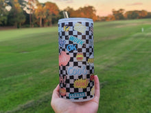 Load image into Gallery viewer, Chekered Beer Can Glass | Boho Cute Kawaii Coffee Glass | 20 oz