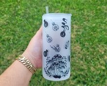 Load image into Gallery viewer, Mushroom Beer Can Glass | Boho Moth Coffee Glass | Aesthetic Coffee Glass | 20 oz