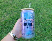 Load image into Gallery viewer, No Prollama Funny Llama Beer Can Glass | Boho Coffee Glass | Aesthetic Coffee Glass