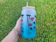 Load image into Gallery viewer, Drippy Mushroom Beer Can Glass With Kisses all over | Custom Cup with Lid & Straw