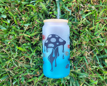 Load image into Gallery viewer, Drippy Mushroom Beer Can Glass With Kisses all over | Custom Cup with Lid & Straw