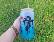 Load image into Gallery viewer, Drippy Mushroom Beer Can Glass With Kisses all over | Custom Cup with Lid & Straw