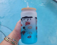 Load image into Gallery viewer, Drippy Mushroom Beer Can Glass With Kisses all over | Custom Cup with Lid & Straw