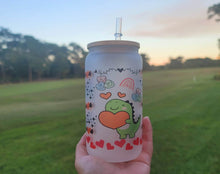 Load image into Gallery viewer, Valentine's Day Beer Can Glass | Dinosaur Beer Can, Kawaii Heart Cup With Lid