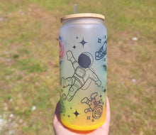 Load image into Gallery viewer, Space Astronaut and Alien Beer Can Glass | Boho Coffee Glass | Aesthetic Coffee Glass