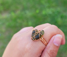 Load image into Gallery viewer, 100% Natural Raw Moldavite Rings Wire Wrapped / Genuine Moldavite