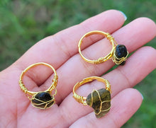 Load image into Gallery viewer, 100% Natural Raw Moldavite Rings Wire Wrapped / Genuine Moldavite