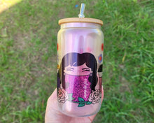 Load image into Gallery viewer, Selena Themed Beer Can Glass | Boho Coffee Glass 16 oz Glittery Libbey