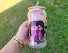 Load image into Gallery viewer, Selena Themed Beer Can Glass | Boho Coffee Glass 16 oz Glittery Libbey