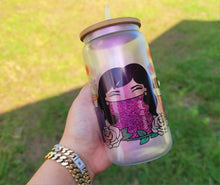 Load image into Gallery viewer, Selena Themed Beer Can Glass | Boho Coffee Glass 16 oz Glittery Libbey