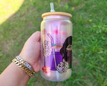 Load image into Gallery viewer, Selena Themed Beer Can Glass | Boho Coffee Glass 16 oz Glittery Libbey
