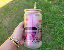 Load image into Gallery viewer, Selena Themed Beer Can Glass | Boho Coffee Glass 16 oz Glittery Libbey