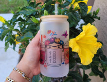 Load image into Gallery viewer, Frida Kahlo Cafecitos Glass Cup, 16oz Glass Can, 16oz Libbey Can