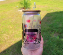 Load image into Gallery viewer, Selena Themed Beer Can Glass | Boho Coffee Glass 16 oz Glittery Libbey