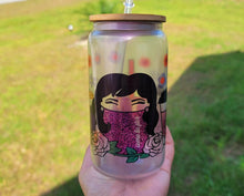 Load image into Gallery viewer, Selena Themed Beer Can Glass | Boho Coffee Glass 16 oz Glittery Libbey
