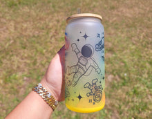 Load image into Gallery viewer, Space Astronaut and Alien Beer Can Glass | Boho Coffee Glass | Aesthetic Coffee Glass