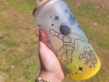 Load image into Gallery viewer, Space Astronaut and Alien Beer Can Glass | Boho Coffee Glass | Aesthetic Coffee Glass