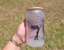 Load image into Gallery viewer, Feng Shui Woman tree Beer Can glass | Boho Coffee Glass | Aesthetic Coffee Glass | 16 oz