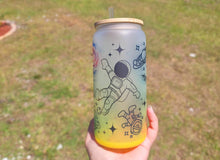 Load image into Gallery viewer, Space Astronaut and Alien Beer Can Glass | Boho Coffee Glass | Aesthetic Coffee Glass