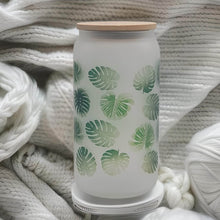 Load image into Gallery viewer, Floral Mostera Beer Can glass | Boho Coffee Glass | 16 oz Libbey