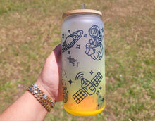 Load image into Gallery viewer, Space Astronaut and Alien Beer Can Glass | Boho Coffee Glass | Aesthetic Coffee Glass