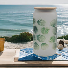 Load image into Gallery viewer, Floral Mostera Beer Can glass | Boho Coffee Glass | 16 oz Libbey