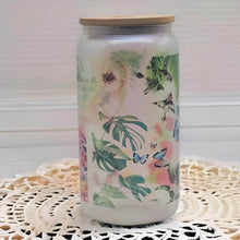 Load image into Gallery viewer, Floral Mostera Beer Can glass | Boho Coffee Glass | 16 oz Libbey