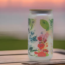 Load image into Gallery viewer, Floral Mostera Beer Can glass | Boho Coffee Glass | 16 oz Libbey