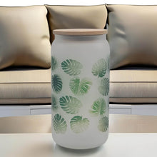 Load image into Gallery viewer, Floral Mostera Beer Can glass | Boho Coffee Glass | 16 oz Libbey