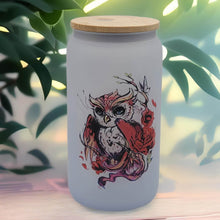Load image into Gallery viewer, Owl Beer Can Glass | Boho Colorful Owl Coffee Glass | Aesthetic Coffee Glass | 16 oz