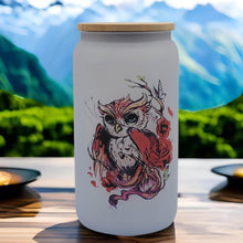 Load image into Gallery viewer, Owl Beer Can Glass | Boho Colorful Owl Coffee Glass | Aesthetic Coffee Glass | 16 oz