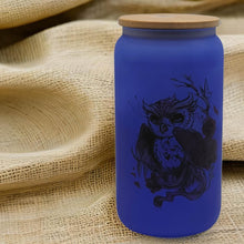 Load image into Gallery viewer, Owl Beer Can Glass | Boho Colorful Owl Coffee Glass | Aesthetic Coffee Glass | 16 oz