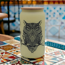 Load image into Gallery viewer, Owl Beer Can Glass | Boho Colorful Owl Coffee Glass | 16 oz
