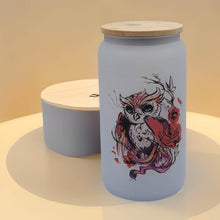 Load image into Gallery viewer, Owl Beer Can Glass | Boho Colorful Owl Coffee Glass | Aesthetic Coffee Glass | 16 oz
