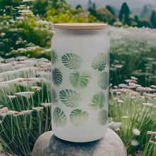 Load image into Gallery viewer, Floral Mostera Beer Can glass | Boho Coffee Glass | 16 oz Libbey