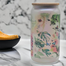 Load image into Gallery viewer, Floral Mostera Beer Can glass | Boho Coffee Glass | 16 oz Libbey