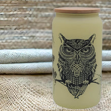 Load image into Gallery viewer, Owl Beer Can Glass | Boho Colorful Owl Coffee Glass | 16 oz