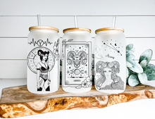 Load image into Gallery viewer, Aries Sign Zodiac Sign Glass Tumbler, 16oz Iced Coffee Cup, Birthday Gift for Her