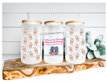 Load image into Gallery viewer, Coffee Is my Therapy | Boho Kawaii Coffee Glass | Aesthetic Coffee Glass