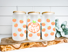 Load image into Gallery viewer, Just Peachy (Peaches) Themed Iced Coffee Cup Glass - Trendy Glass Jar