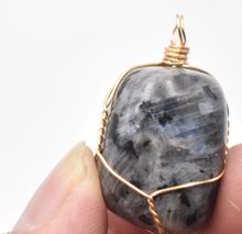 Load image into Gallery viewer, Labradorite Healing Crystal Stone Necklace GOLD wrapped tone Handmade