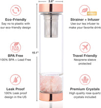 Load image into Gallery viewer, Crystal Glass Gem Water Bottle with Tea Infuser Wellness Glass Stainless Steel