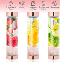Load image into Gallery viewer, Crystal Glass Gem Water Bottle with Tea Infuser Wellness Glass Stainless Steel