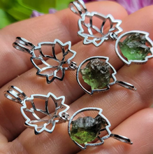 Load image into Gallery viewer, Gourgeus Moldavite Lotus Necklace Silver Tone Daily necklace Daily Cage necklace