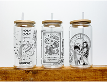 Load image into Gallery viewer, Aquarius Sign Zodiac Sign Glass Tumbler, 16oz Iced Coffee Cup, Birthday Gift for Her